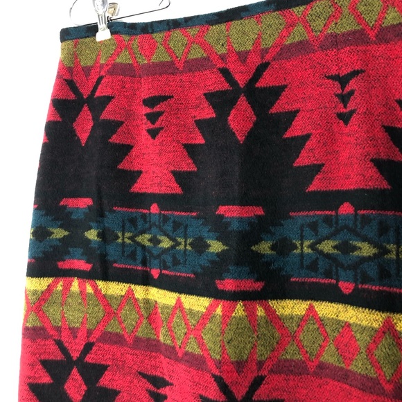 Vintage Faux Wool Southwestern Fringe Midi Skirt - Picture 2 of 14